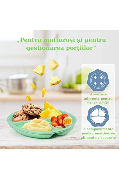 NO BRAND Silicone baby plate and fork set with suction cup - Green, BPA free