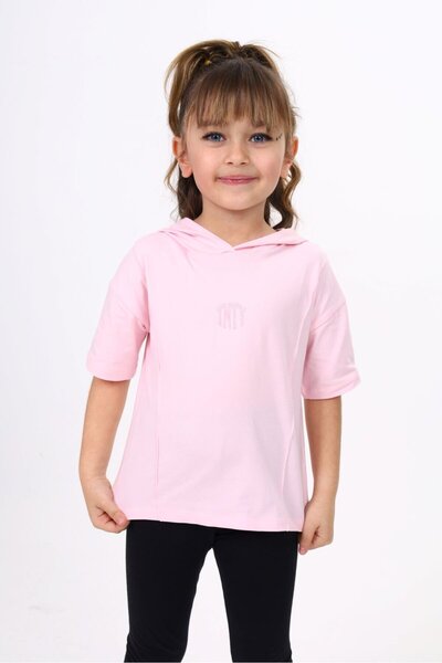 Toontoy Tricou cu mânecă scurtă și glugă, imprimat, pentru fete