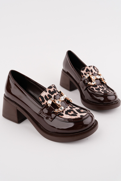 Madam Tarz Smr-14997 Thick Heel Leopard Pattern Loafer