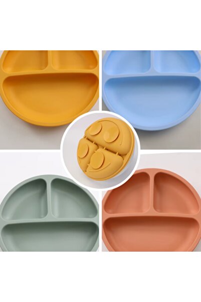 NO BRAND Silicone Baby Plate and Fork Set with Suction Cup - Mustard Yellow, BPA Free