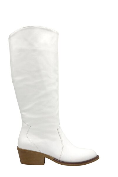 Moulin Shoes Beyaz Deri Kısa Topuklu Kadın Çizme