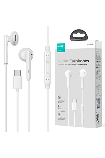 TelcoMag Joyroom (JR-EC05) - Casti cu fir, In Ear, USB-C, 1.2m, Buton microfon și volum, HiFi, Alb