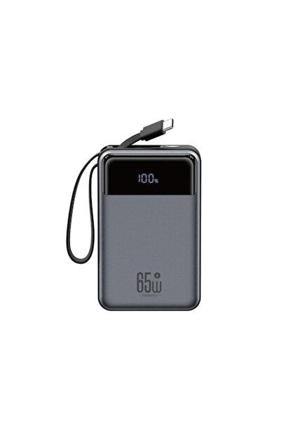 Xo Power Bank 20000 mAh 65W with Digital Display and Built-in Type-C Cable, Gray