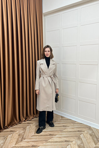 Stilife Premium Kuşaklı Kaşe Kaban Taş