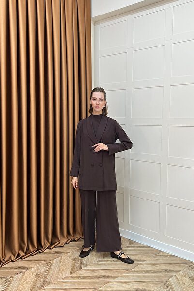 Stilife İkili Ceketli Tulum Kahverengi