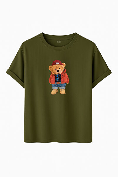 DK DAKSEL Teddy Bear with Jacket and Jeans Printed Oversized Regular Fit Unisex T-Shirt