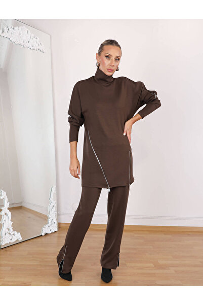 EL jadida Set de îmbrăcăminte din material modal cu fermoar pentru femei