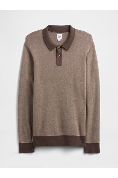 GAP Erkek Kahverengi Relaxed Textured Polo Kazak Gömlek
