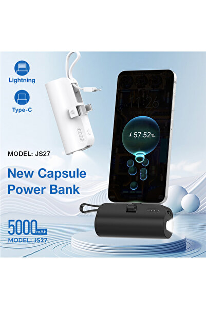 EYD 5000mah Power Bank 12W 2-In-1 Interface (tpye-c&Lightning) with LED Bright Flashlight Hands Free