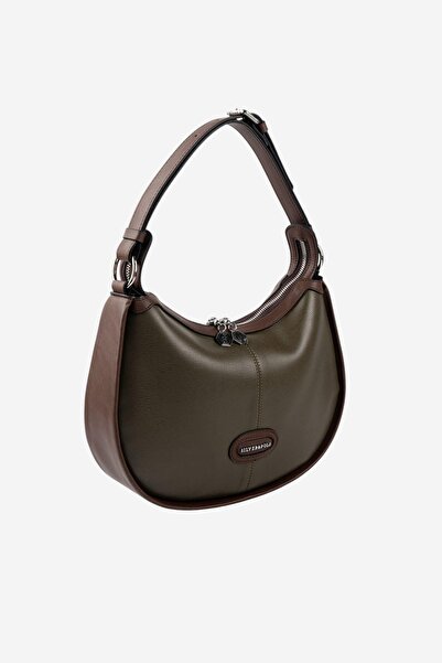 Silver Polo Silver & Polo Sp1263 Women's Shoulder Bag with Logo Olive-Brown