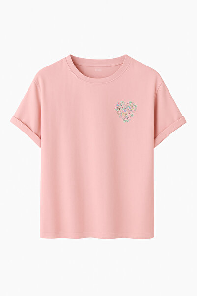 DK DAKSEL Μινιμαλιστικό λουλουδάτο μπλουζάκι με με τύπωμα λεπτομέρειες στο στήθος oversized Regular Fit Unisex T-shirt