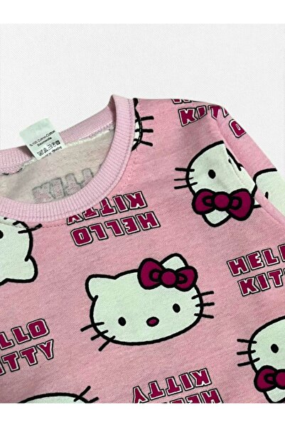 Pajama Shop Girl's Cotton Fleece-Lined Fabric Pink Color Cat Pattern Long Sleeve Winter Pajamas Set