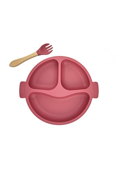 NO BRAND Silicone baby plate and fork set with suction cup - Powder pink, BPA free