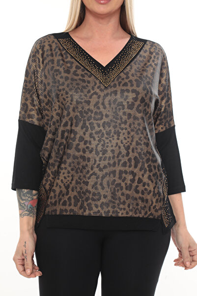 KRUVAZE Plus Size.Over Size V-Neck.Stone Decorated