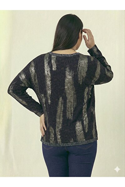 della moor Black Italian Plus Size Leopard Print Blouse with Necklace 42 - 48 Size