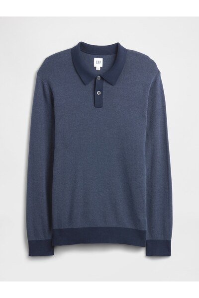 GAP Erkek Lacivert Relaxed Textured Polo Kazak Gömlek