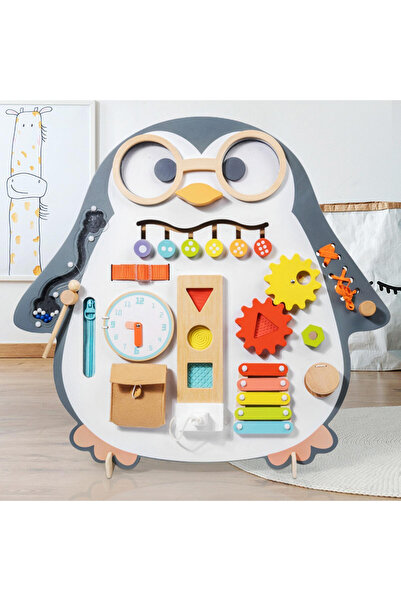 OEM Busy Board Montessori 2 in 1 with Writing and Activity Board, Happy Penguin, 62 x 45 cm