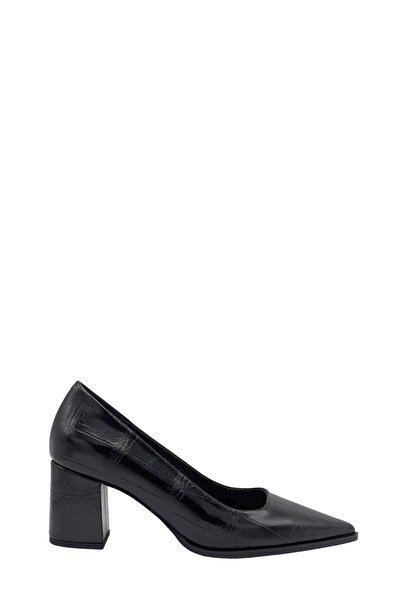 Moulin Shoes حذاء نسائي بكعب سميك من جلد التمساح الأسود