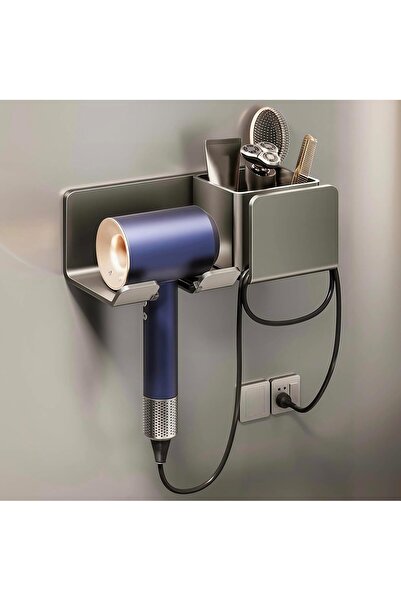 Saharaz حامل مجفف الشعر مثبت على الحائط، منظم أدوات الشعر، حامل معدني ذاتي ال...