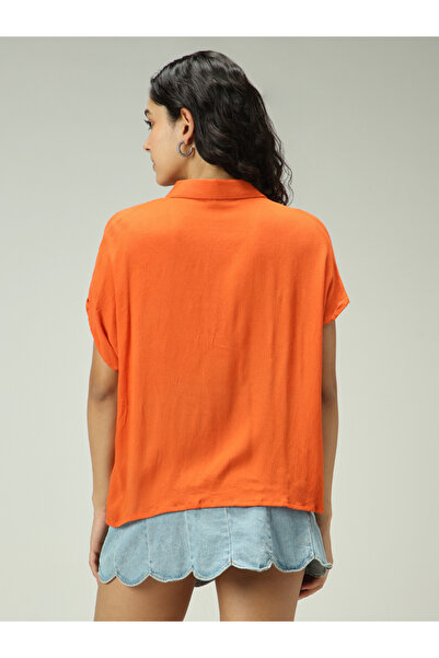 Outzidr By Styli Orange Solid Flowy Shirt