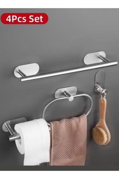 Generic Bathroom Organizer Rack Set Includes Towel Bar Toilet Paper Holder Towel Ring Hook Robe & Towel Hook
