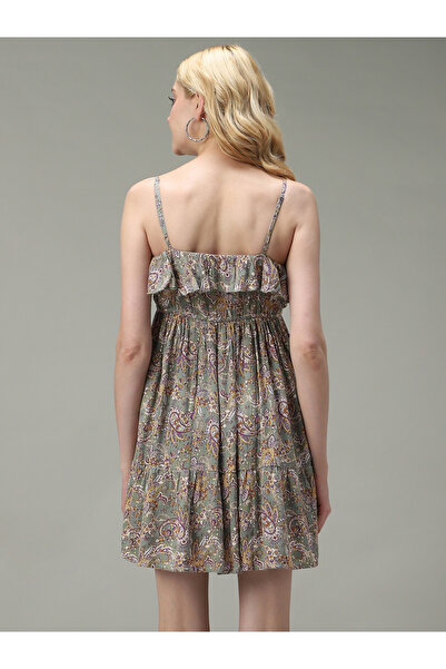 Outzidr By Styli Green Strappy Printed Mini Dress