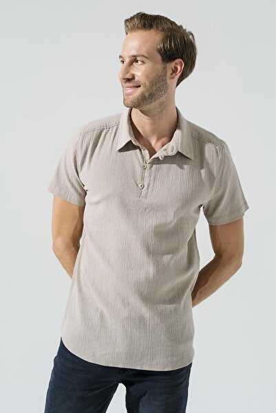FOR YOU MODA Kurzarmhemd mit 3 Knöpfen, steinfarben