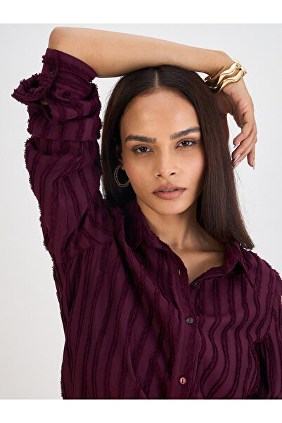 Femmella By Styli Wine Textured Button Down Shirt