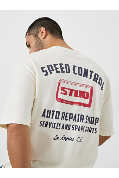 Styli Men Beige Graphic Print Oversized T-Shirt