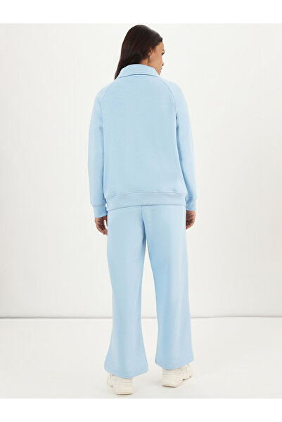 Femmella By Styli Sky Blue Half Zipper Fleece Sweatshirt