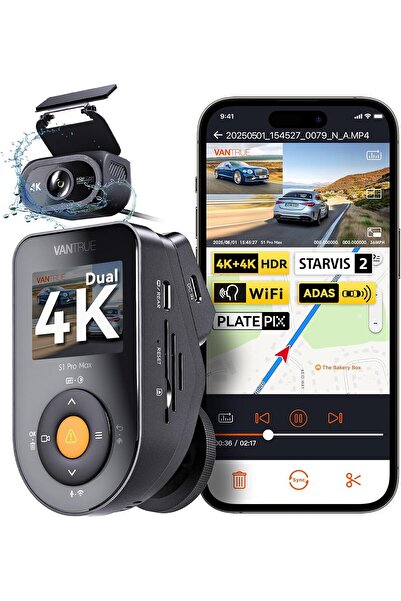 VANTRUE كاميرا S1 Pro Max مزدوجة 4K (أمامية وخلفية) للوحة القيادة