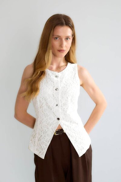 Nazen Giyim Zero collar lace white women's vest d88947-2y5