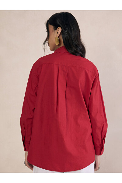 Femmella By Styli Red Poplin Long Sleeve Oversized Shirt