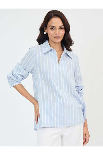 Femmella By Styli Blue Striped Long Sleeve Shirt