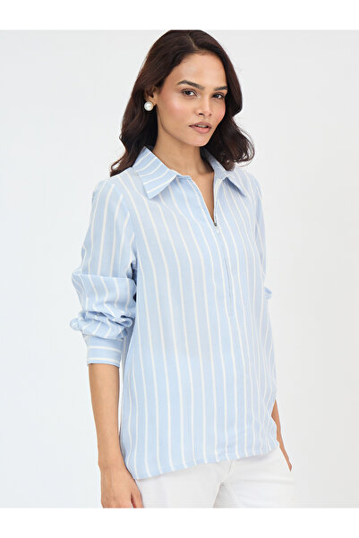 Femmella By Styli Blue Striped Long Sleeve Shirt