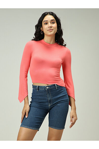 Outzidr By Styli Pink Asymmetric Hem Fitted Top