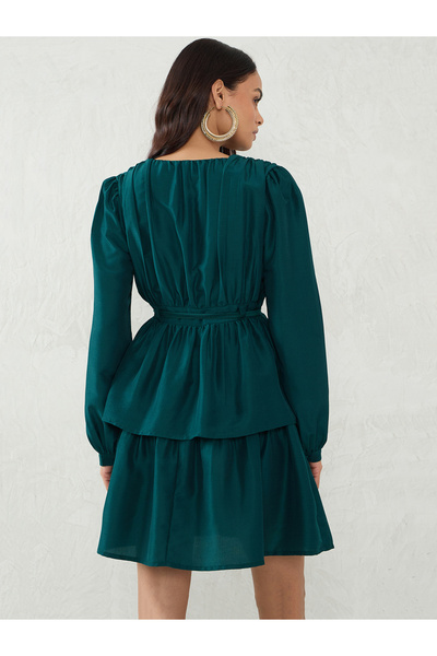 Styli Emerald Green Long Sleeve A-Line Mini Dress