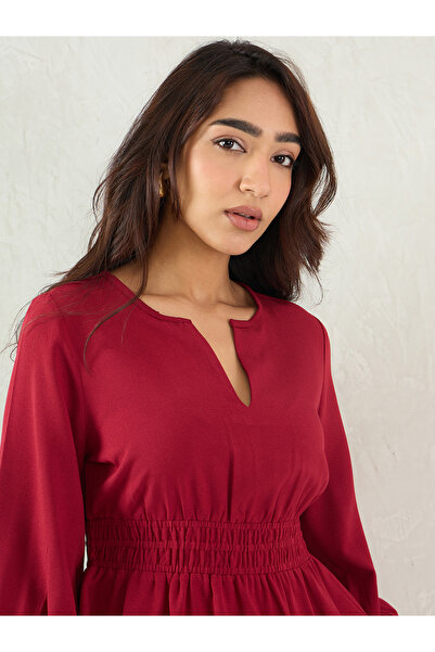 Femmella By Styli Maroon Cinched Waist Top
