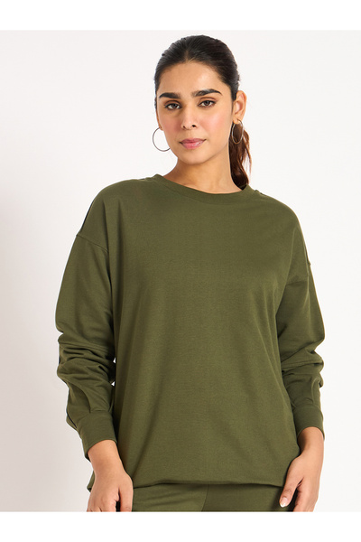 Femmella By Styli Olive Piping Detail Terry Sweatshirt