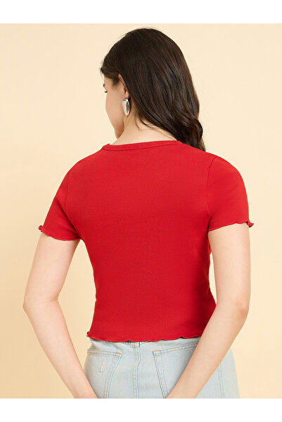 Outzidr By Styli Red Scallop Hem Ribbed Top