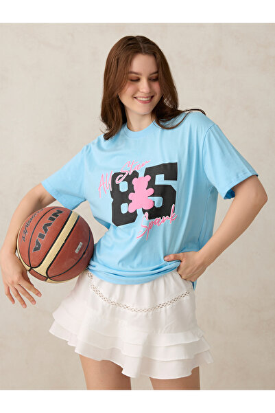 Outzidr By Styli Blue Graphic Oversized T-Shirt