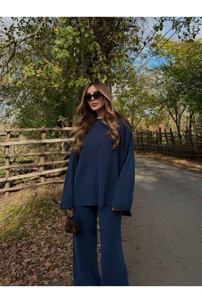 Laluvia Indigo Crew Neck Knitwear Set - 4587