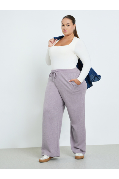 Styli Plus Size Lilac Ribbed Relaxed Fit Joggers