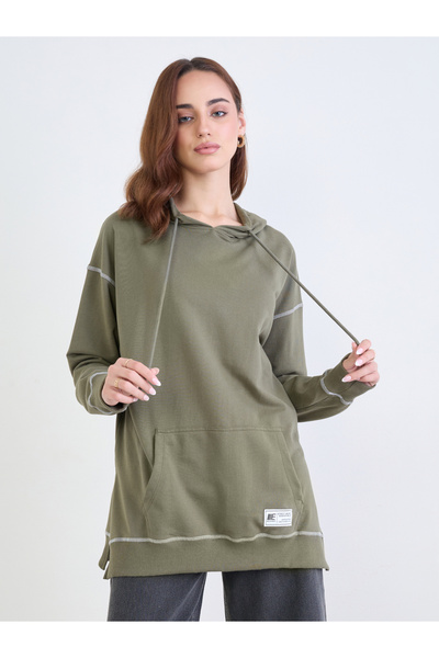 Styli Khaki Oversized Longline Hoodie