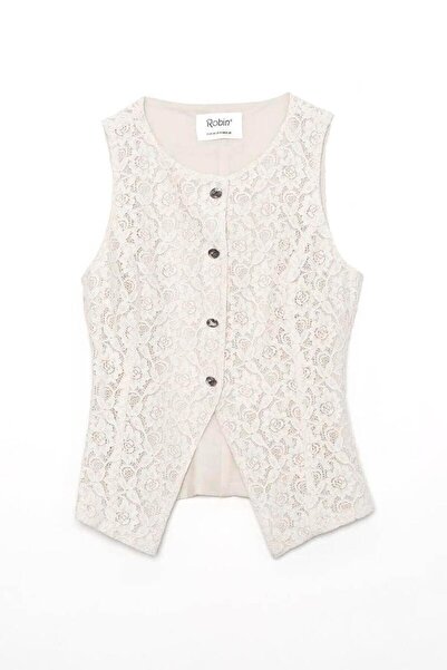 Nazen Giyim Zero collar lace ecru women's vest d88947-2y5