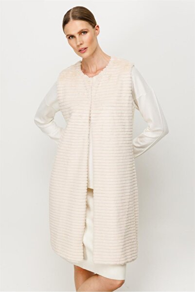 Nazen Giyim Triko Combined Ecru Women's Vest 20034-2K5