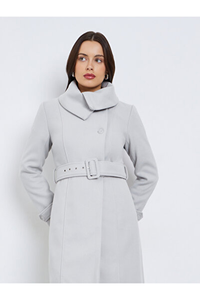 Styli Grey Midi Belted Wool Coat