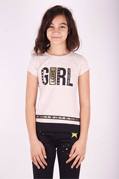 Toontoy تي شيرت بناتي مطبوع بياقة دائرية وأكمام قصيرة