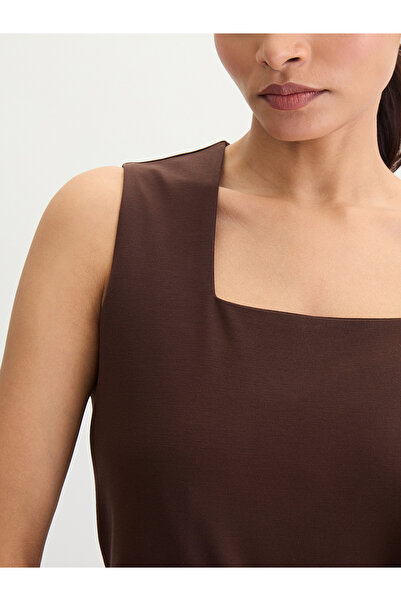 Femmella By Styli Coffee Brown Square Neck Sleeveless Top
