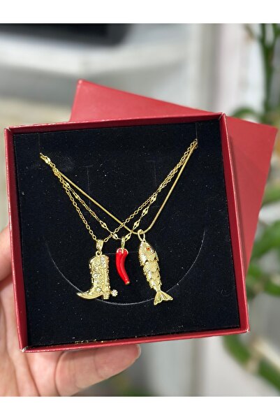 tassa aksesuar Altın Renk Şans Kolyesi Seti – Çizme, Nazar Biberi ve Balık Fi...